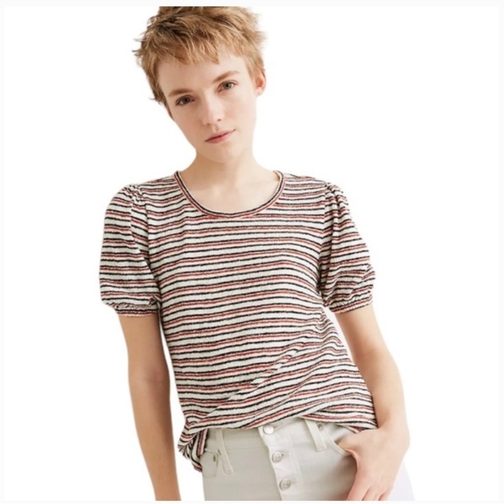 MADEWELL Superlight jacquard puff sleeve striped shirt size medium